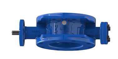 Blue Double Flanged Ductile Iron Double Eccentric Butterfly Valve (Klep Kupu-kupu Ekskentris Ganda Berlapis Biru)