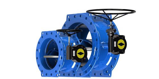 Katup Kupu-Kupu Eksentrik Ganda dengan bahan kursi EPDM dan operasi listrik untuk kisaran suhu -10 sampai 80 °C