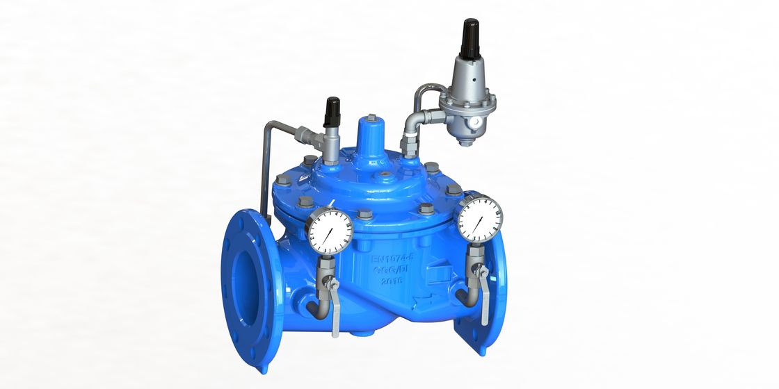 GGG50 Bahan Katup Pengurangan Tekanan Air dengan Sambungan Flange dan Baja Rinsing 304 Pilot P200 untuk Jaringan Distribusi Air