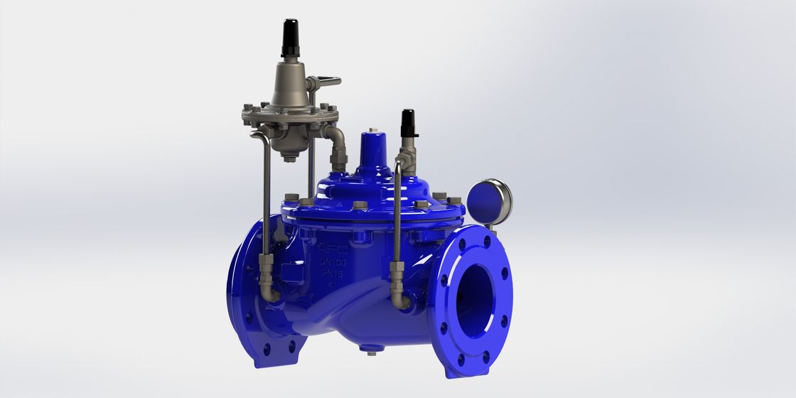 Manual Blue Ral5005 Flow Control Valve Baja tahan karat Untuk Pipa Besi Duktil Model A400